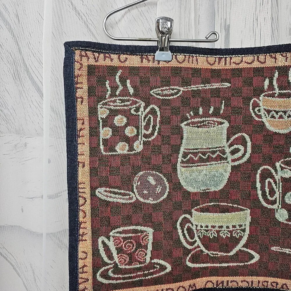 Place Mats Coffee Dining Green Black Bistro Canvas Farmhouse Woven x 6